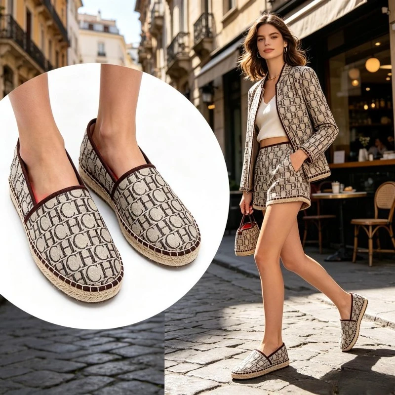 CHHC Luxury Flat Women Espadrilles Premium Outdoor High Quality Casual Classic Letter Print Designer Shoes
