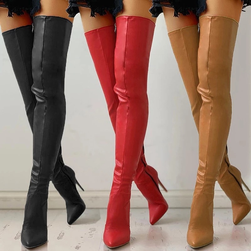 Otoño/Invierno botas de mujer con cremallera lateral puntiaguda tacones altos delgados botas grandes por encima de la rodilla botas de mujer botas de plataforma zapatos de mujer