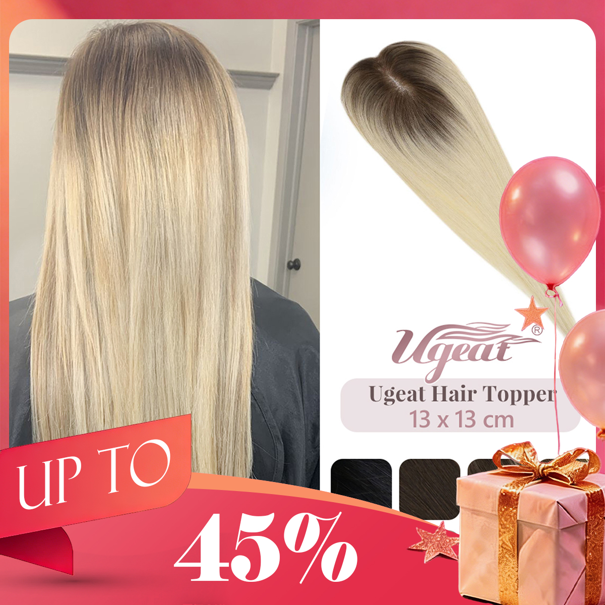 Ujung Rambut Ugeat Ujung Rambut Manusia Mono Dasar 13*13Cm Ujung Rambut untuk Wanita dengan Rambut Tipis Ujung Rambut Buatan Tangan Klip Dalam Rambut
