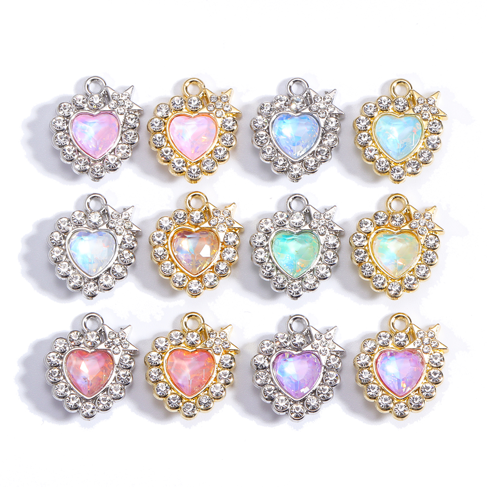 Cristal Charme Pingente para Fazer Jóias, Strass, Love Stars, Acessórios Colar, DIY Brinco Ornamento, Presente, Atacado, 10Pcs