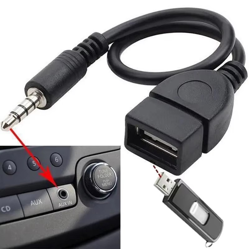 1/2/4/6/8/10 Uds Cable de Audio de coche negro a Cable de Audio USB electrónica de coche para reproducir música Cable de Audio de coche convertidor de auriculares USB
