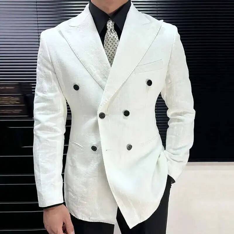 Britischer Stil Männer italienisches Leinen breiter Kragen vielseitiger Blazer Hombre Anzug Chaqueta Hombre Prom Blazer Männer Blazer Vintage Burgund
