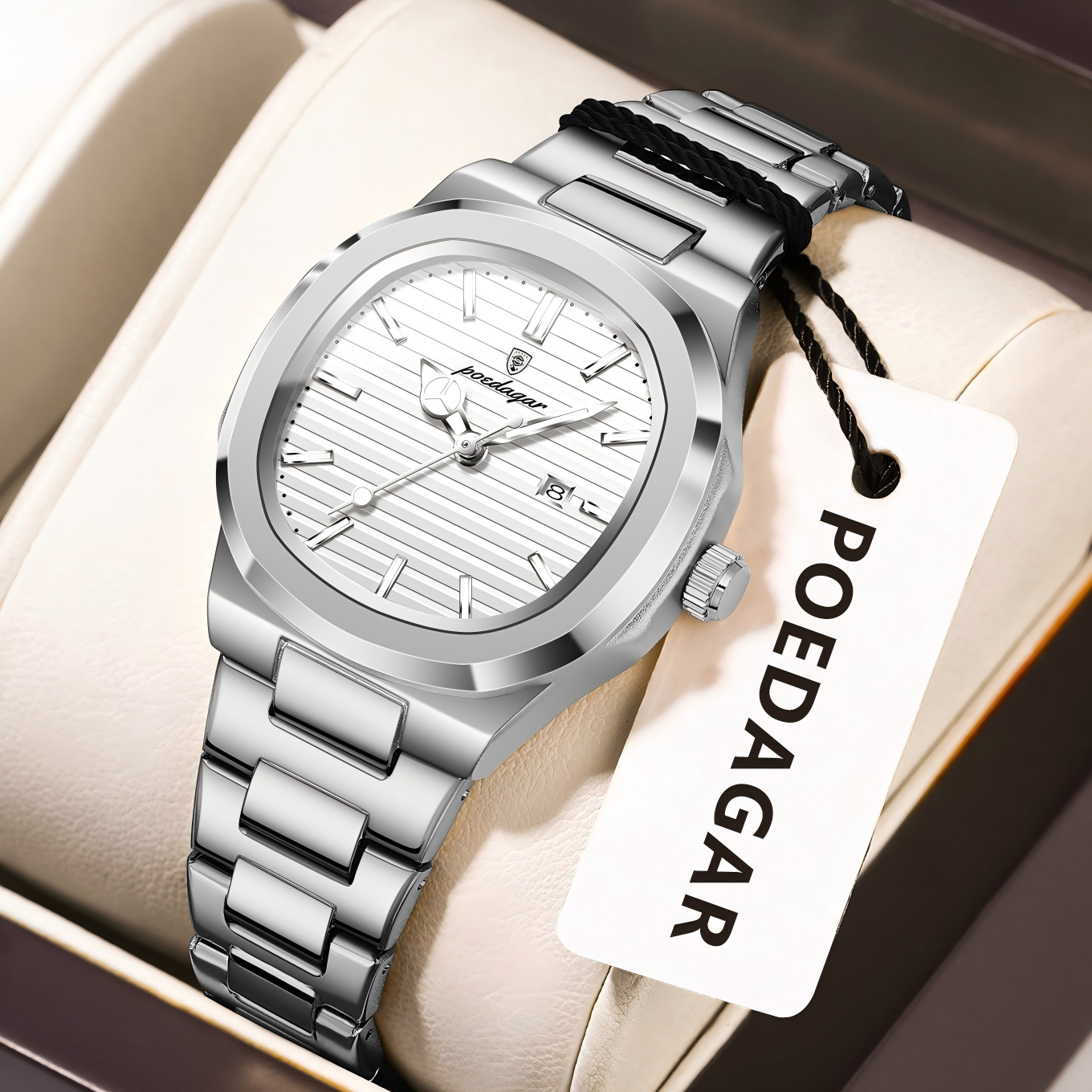 Poedagar topo requintado relógio de pulso feminino à prova dwaterproof água luminosa data moda senhoras relógios aço inoxidável relógio de quartzo para mulher