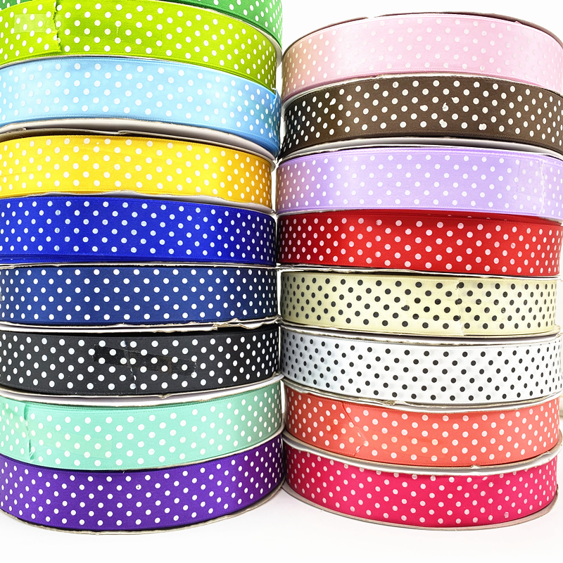 Fita de cetim de poliéster para DIY, pontos de impressão, decoração de casamento, embrulho, arcos de cabelo, Natal, 25mm, 5 jardas/lote