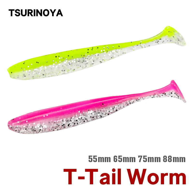 TSURINOYA – leurres de pêche à queue en T, leurres souples, appâts artificiels, jerkbait, brochet, bar, Double couleur, 55mm, 65mm