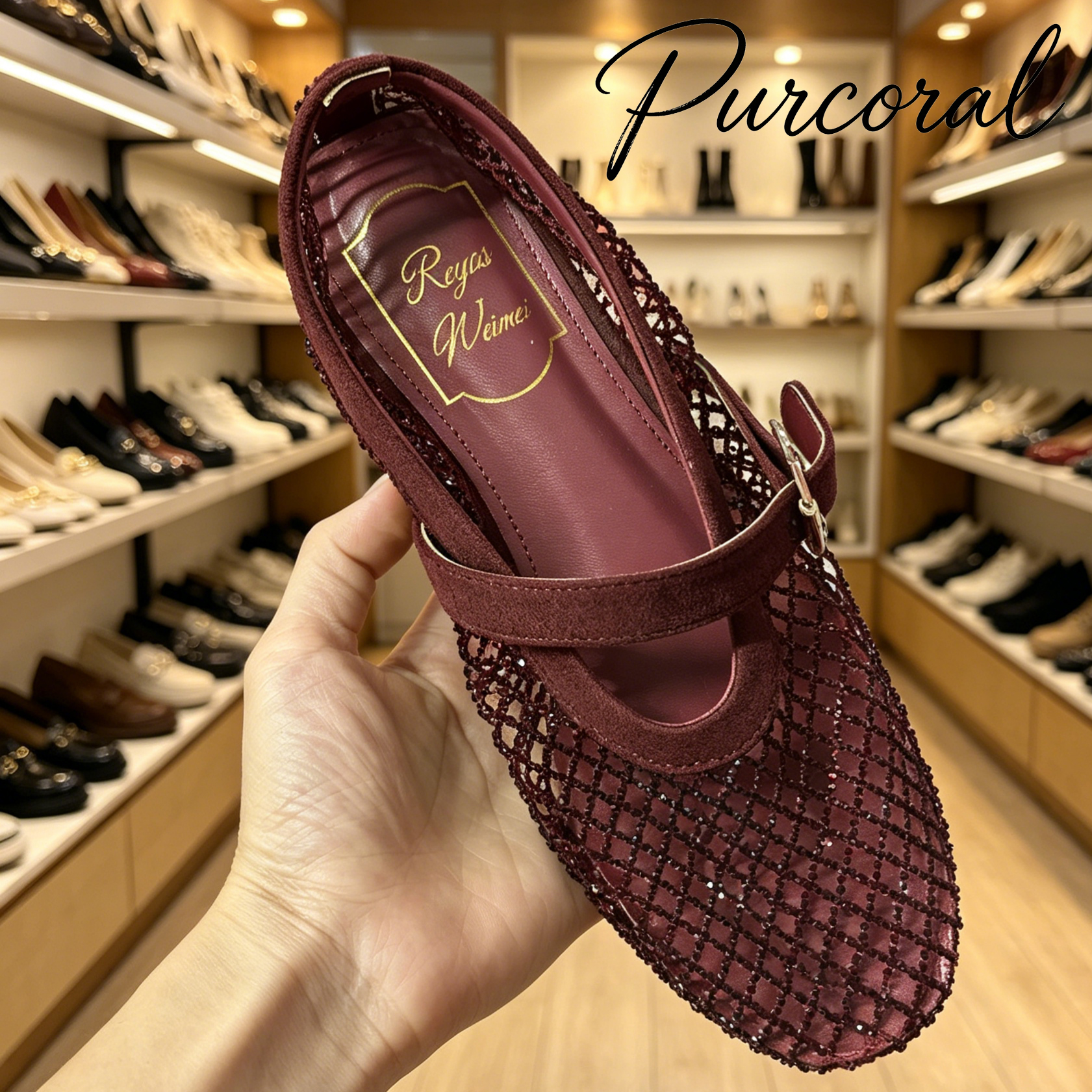 Sepatu Dansa Ballet Water Diamond Sandal Wanita Edisi 2026 Retro Suede Alas Datar Jaring Ikan Berongga Sepatu Tunggal