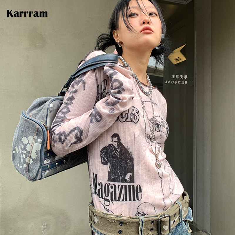 Karrram Y2k Aesthetics T-shirt Grunge Fairycore Harajuku Tshirt Japanese Cartoon Print Tee Shirts Korean Fashion Tops E-girl 00s