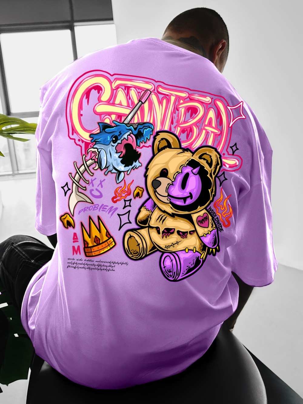 New American Summer Cartoon Devil Bear Stampa T-shirt girocollo morbida, comoda e traspirante Top stile street outdoor
