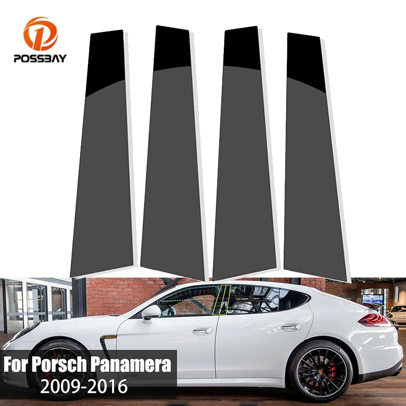 Juego de 4 pegatinas para los postes de las ventanas y molduras de las puertas del coche, para Porsche Panamera 2009-2012 2013 2014 2015 2016