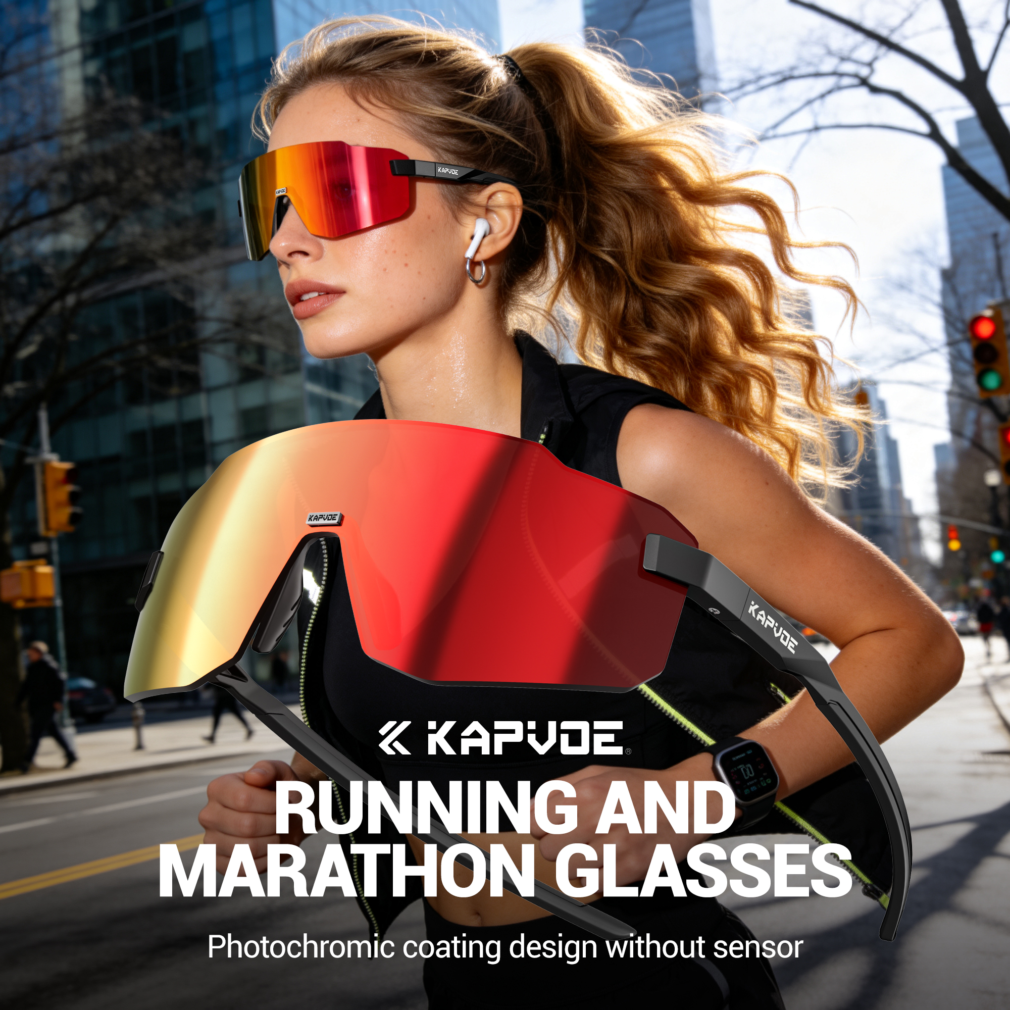 Kapvoe Photochromic Cycling Glasses Marathon Running Sunglasses Lightweight Bicycle MTB Eyewear Sports Windproof UV400 Goggles