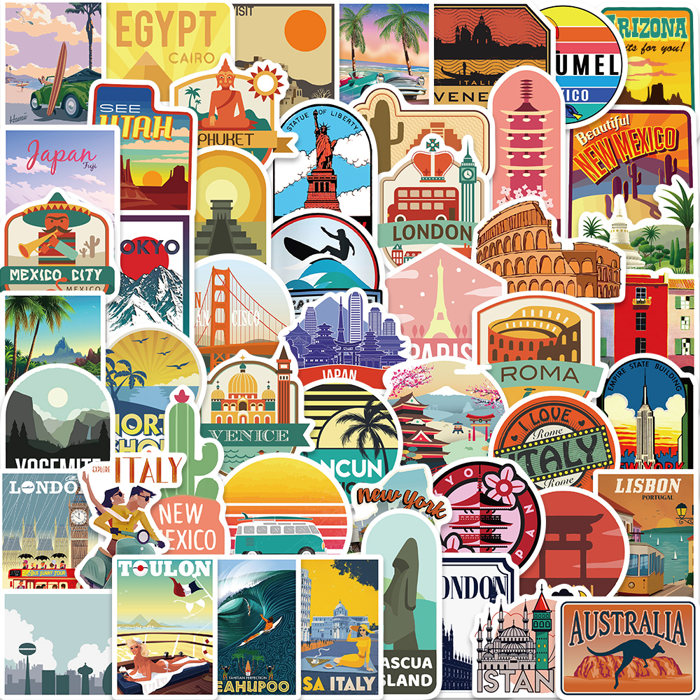 50PCS Neue Globale Reise Stadt Landschaft Aufkleber Aufkleber DIY Telefon Laptop Gitarre Schreibwaren Sammelalbum Skateboard Spielzeug Aufkleber