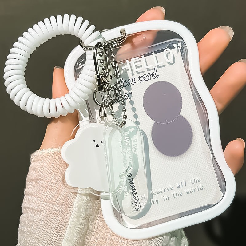 Transparent Card Sleeve Spring Pendant Student Bus Campus Meal Card Chasing Star 3-Inch Polaroid Id Card Protection Cover