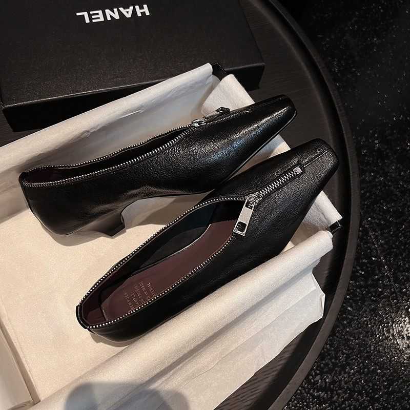 MKKHOU Mode Pumpen Neue Hohe Qualität Echtes Leder Quadratischen Kopf Zipper High Heels Pendler Niedrigen Ferse Leder Schuhe Frauen