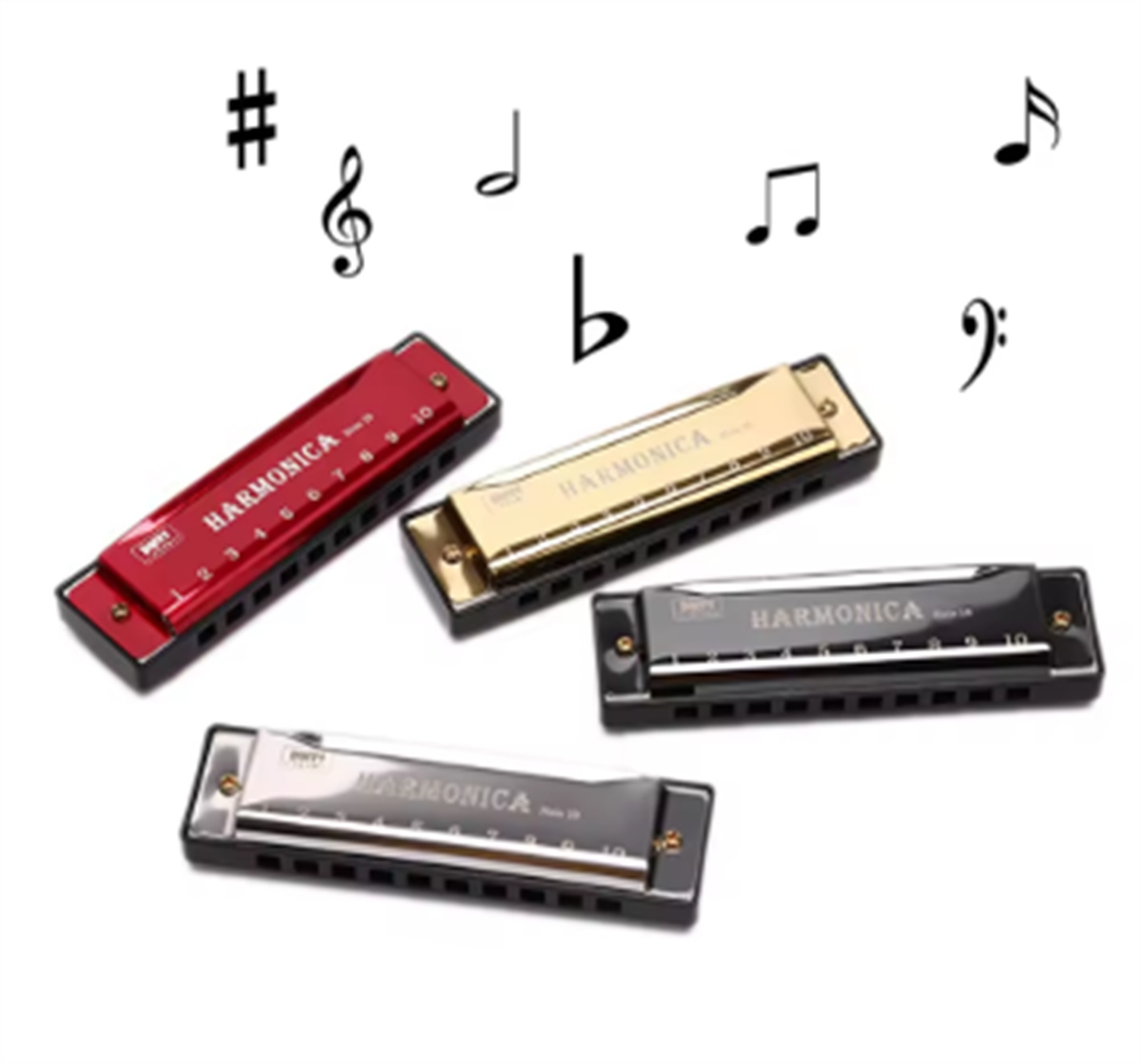 Miwayer 10穴ハーモニカ Cキー カラフルなメタルシェル ケース付き 初心者 学生 子供用 ギフト ケース付き