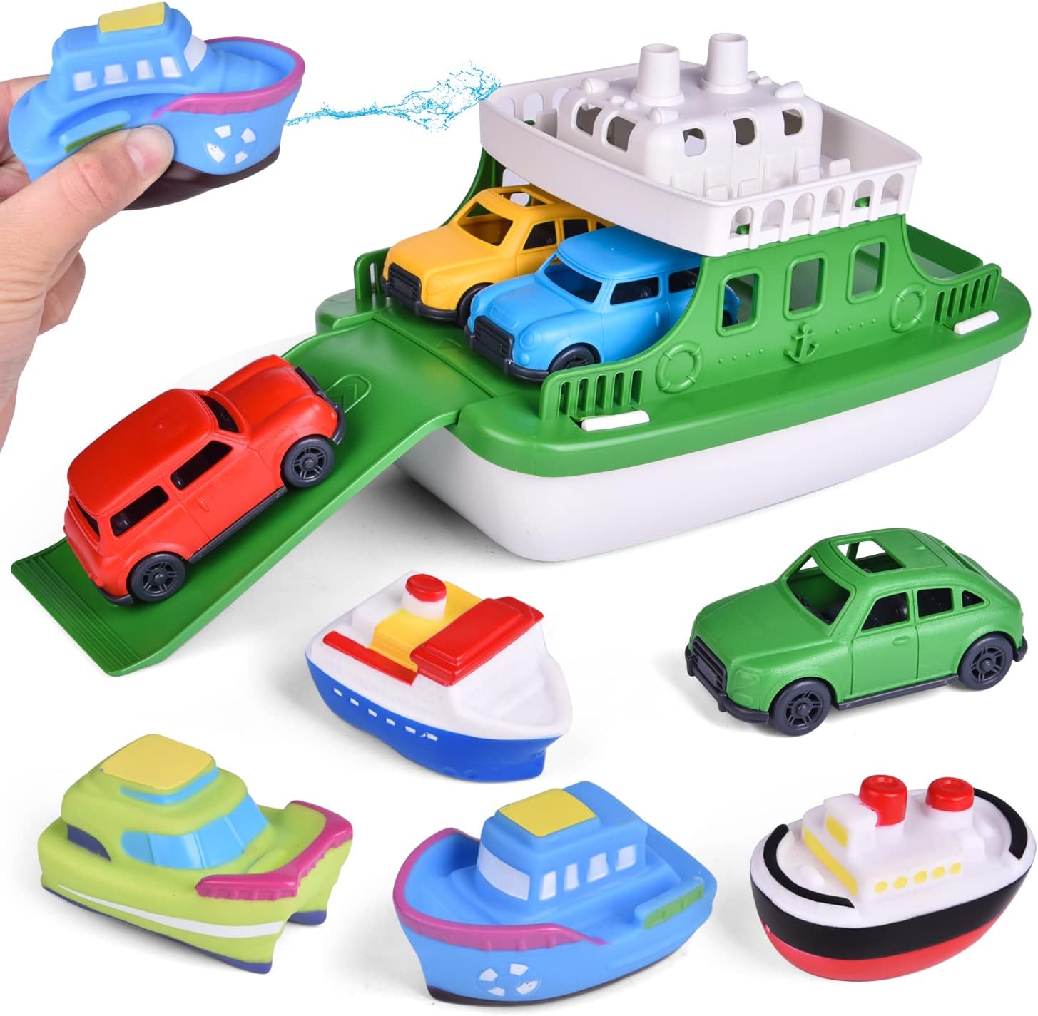 Mini juguete para Baby Shower en forma de coche con aspersor, piscina, bañera y playa, regalo de cumpleaños para niños, característica de barco de transporte