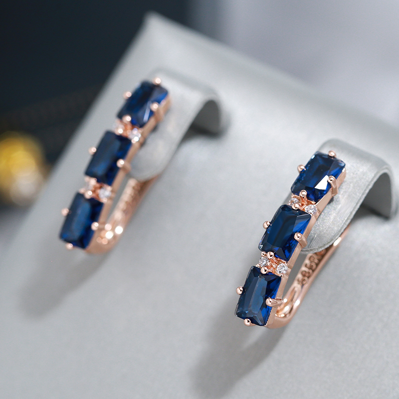 Wbmqda Mode Blau/Grün/Rosa Quadrat Zirkon Tropfen Ohrringe Für Frauen 585 Rose Gold Farbe Mit Naturstein Trend 2023 Neue Artikel