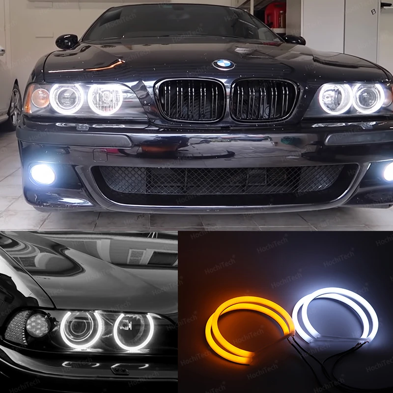 Para bmw série 5 e39 525i 528i 530i 540i branco amarelo duplo e branco algodão led anjo olhos kit anel drl turn signal light