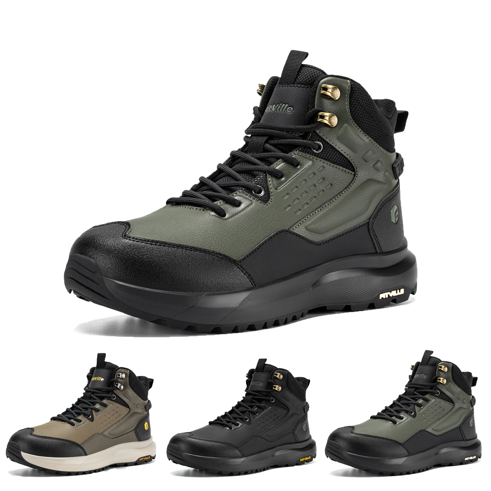 Botas masculinas largas para caminhada FitVille, resistentes à água, sapatos de trekking de cano alto para homens, antiderrapantes, para atividades ao ar livre, combate tático, botas militares