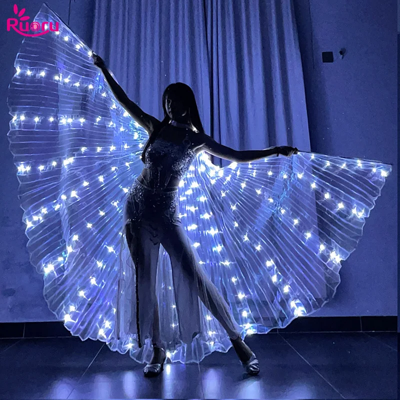 Ali a LED Ali di danza del ventre Isis Ala di Halloween Prop Lampada a LED brillante Ala Costumi di danza del ventre Accessori Bastoni Bambino adulto