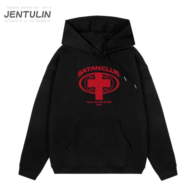 Pulôver com capuz de grandes dimensões masculino, Harajuku Streetwear, Satan Club Graphic Print Hoodies, moletons, Hip Hop Estética Tops, Goth, Y2k