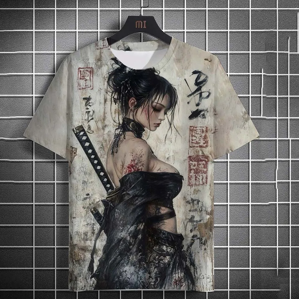 Männer T-shirt Cartoon Sexy samurai Frauen grafik T shirts Sommer Casual harajuku streetwear 3D Gedruckt Hip Hop Unisex Tops
