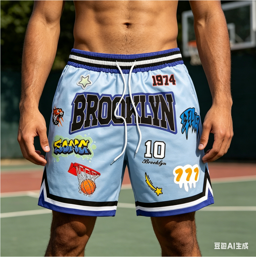 NEW Summer BROOK LYN Y2K Graphic Print Basketball Shorts Men's Casual Quick-dry Beach Shorts Comfy Relaxed-Fit Flexible Shorts