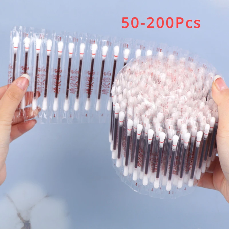 50/200 unids/lote palitos desinfectados maquillaje madera yodo desechable médico doble hisopo de algodón barras portátiles multifuncionales médicas