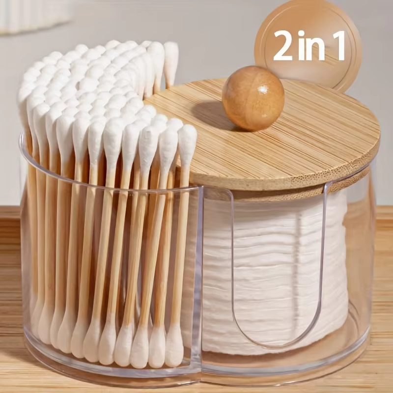 Organizador con Dos Compartimentos - Contenedor Transparente para Hisopos de Algodón y Bolas de Algodón - Contenedor de Almacenamiento Transparente para Baño y Maquillaje