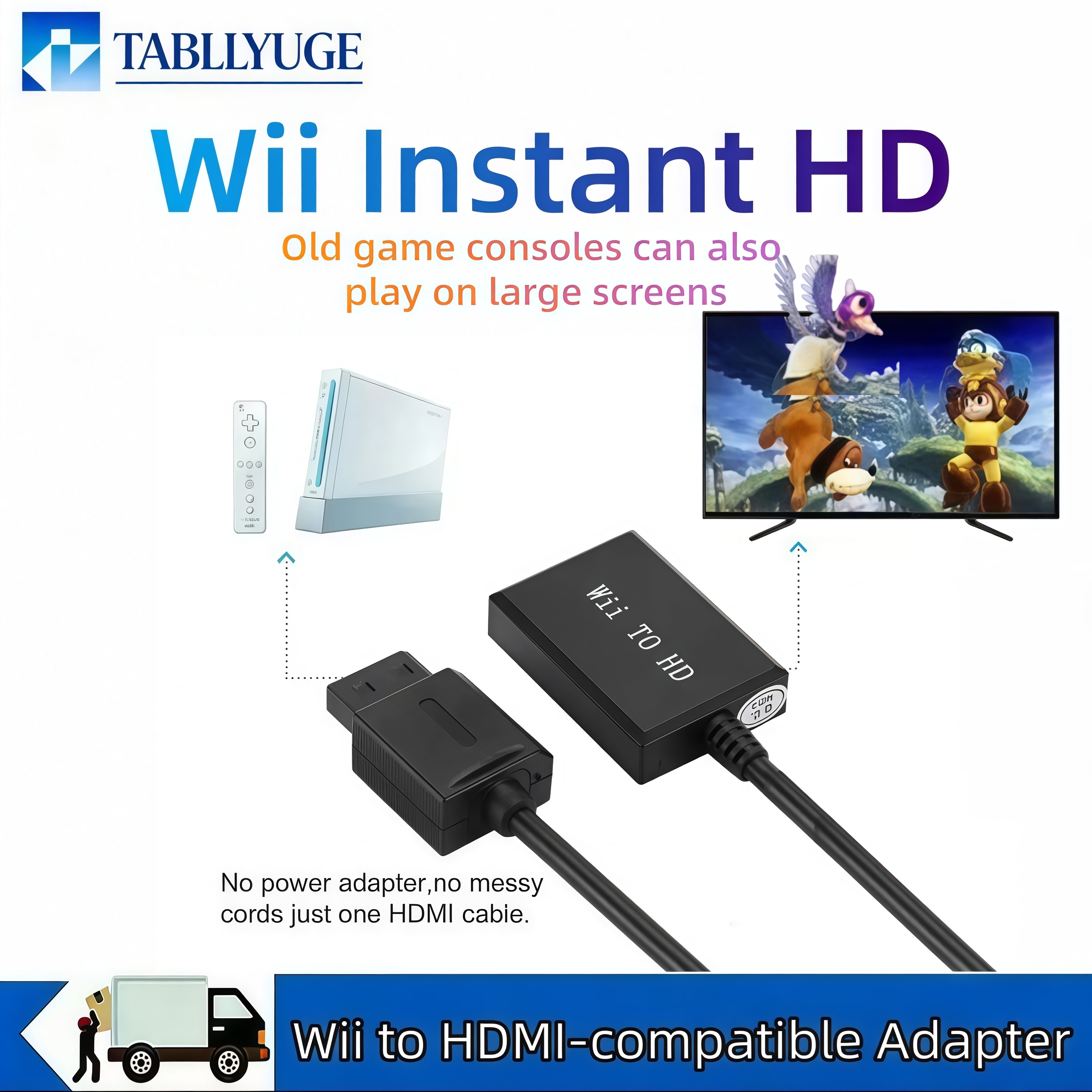 อะแดปเตอร์แปลงสัญญาณวีดีโอและเสียง Wii เป็น HDMI ความละเอียด 1080P รองรับการเชื่อมต่อ Wii กับจอ HD