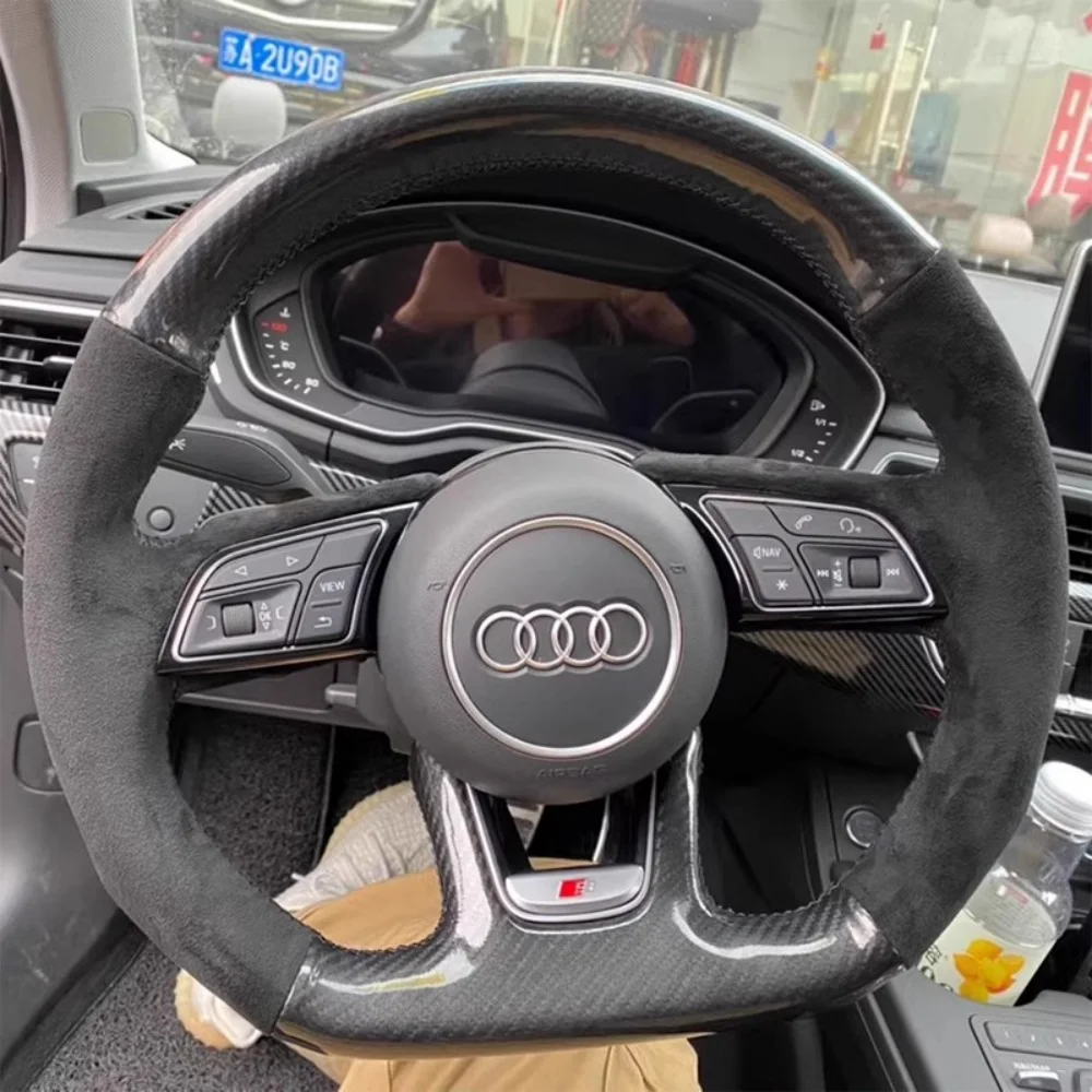 DIY Pokrowiec na kierownicę samochodową Zamszowa skóra z włókna węglowego Do Audi A1 8X A2 A3 Q3 Q5 Q2 A4 A5 A6 Avant Akcesoria do wnętrza samochodu