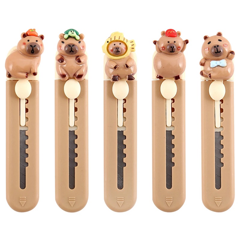 Kawaii Capibara Paper Cutter Utility Knife Pocket Knife Safety Box Cutter Envelope Opener Refillable Blade Korean Stationery