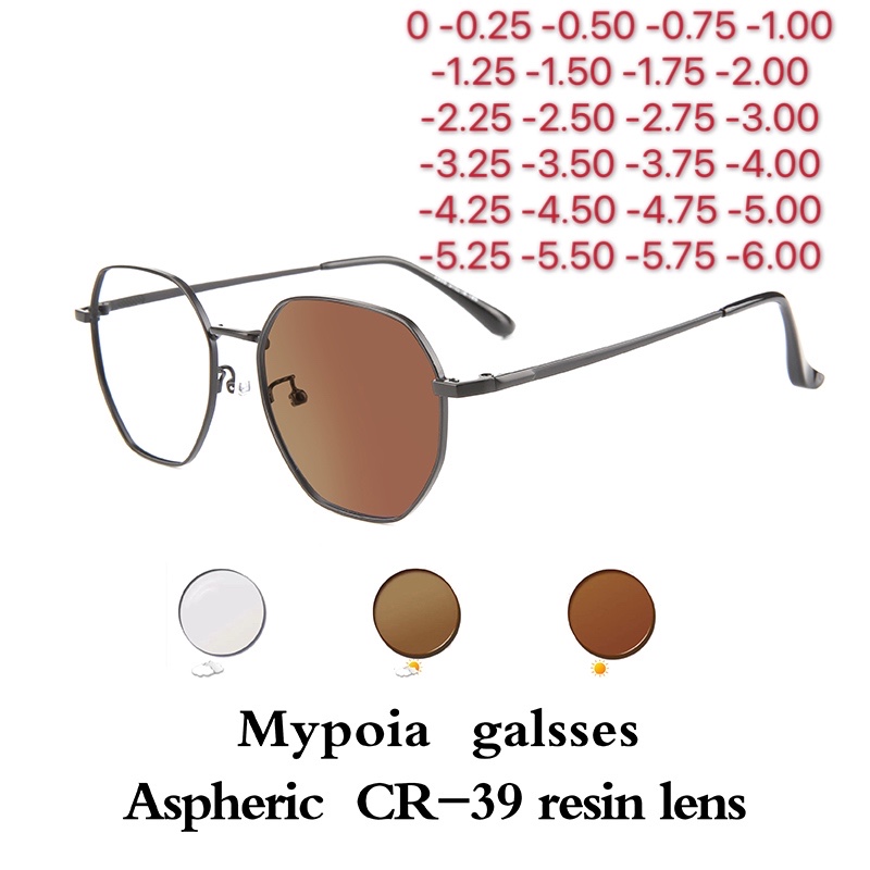 Lunettes de myopie photochromiques à monture polymorph pour femmes et hommes, lunettes à la mode pour myopie, lunettes d'extérieur à couleur changeante, dioptrie