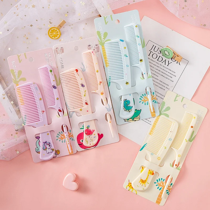 Conjunto de pentes de cabelo para crianças, 2 peças, animais de desenho animado, pente de cabeleireiro com cauda pontiaguda, pente de plástico antiestático portátil para meninas