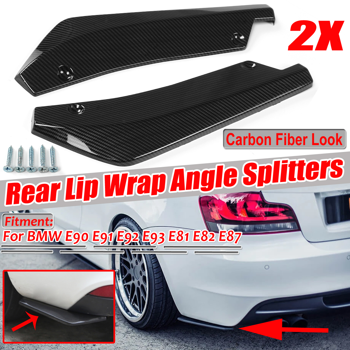 ¡2 uds parachoques trasero labio envoltura ángulo difusor divisor Canard para BMW X5 X7 E46 E91 E90 E93 E81 E82 E87 E60 E65 tamaño de aviso!