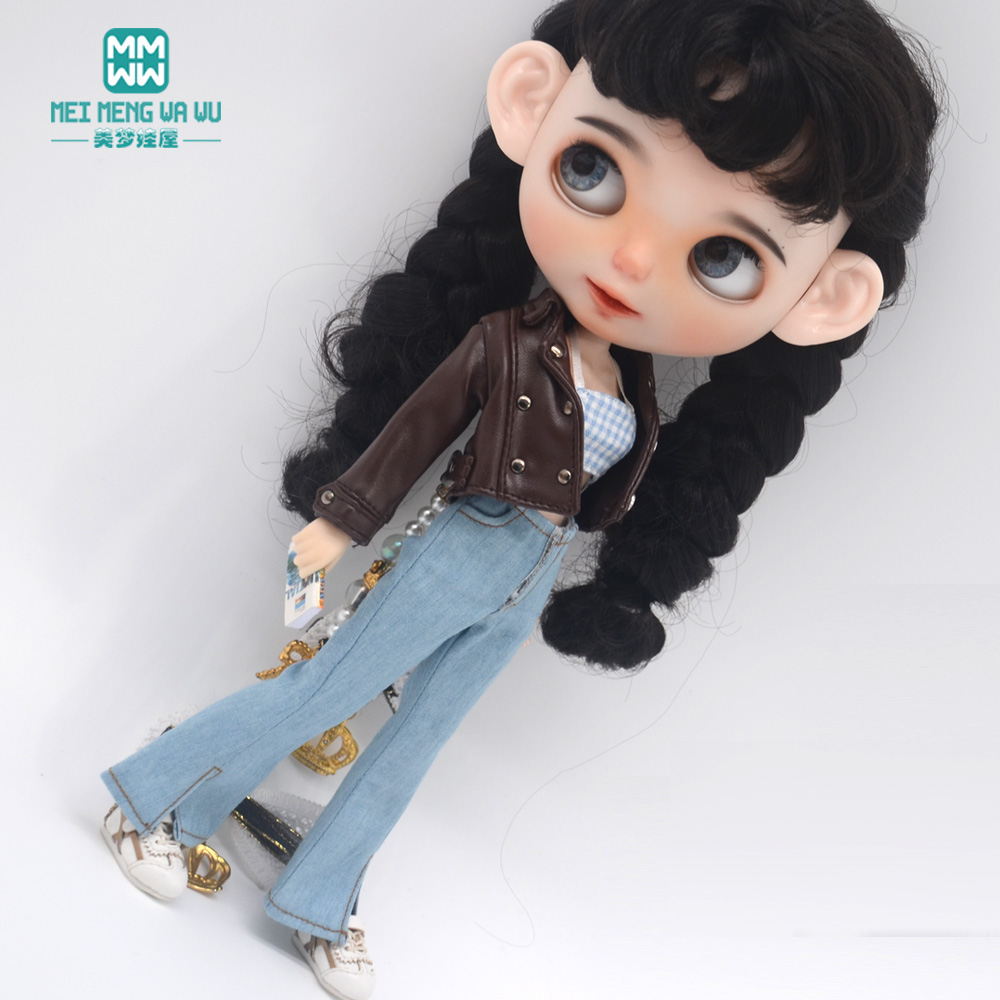 Blyth Doll Clothes 28-30cm Azone OB24 Akcesoria Zabawki Moda Kurtki skórzane Dżinsy Rozkloszowane spodnie Tube Top Prezenty dla dziewczynek