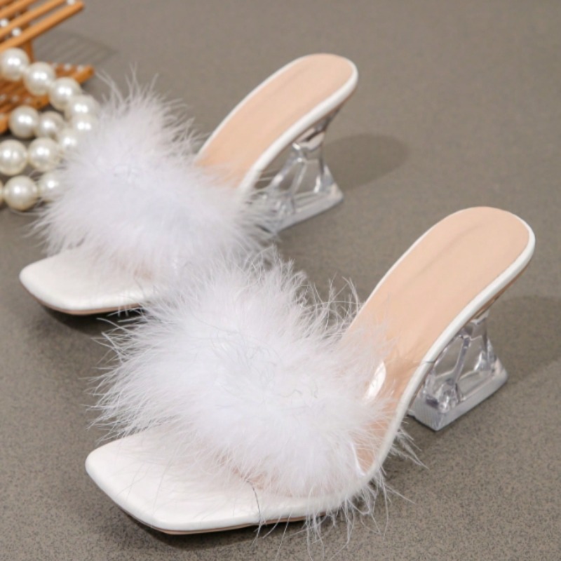 Summer Crystal Shaped Slippers with Women's Fashion Square Head Open Toe Slip-on Anti-slip Wear-resistant Temperament Sandals