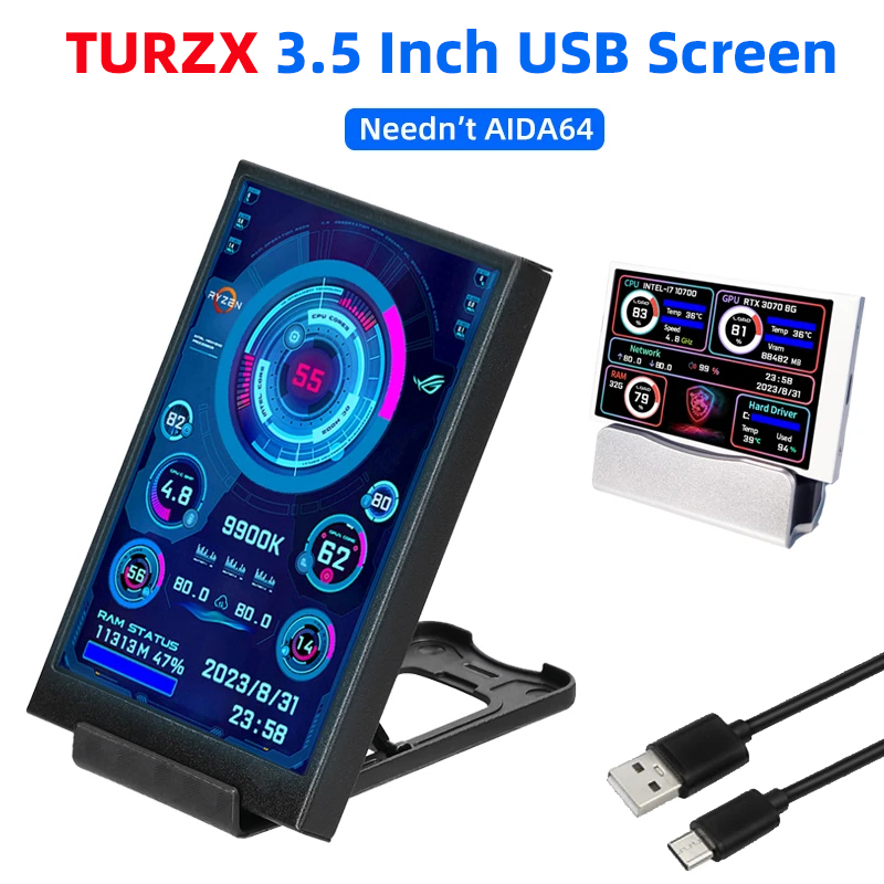 Pantalla secundaria IPS tipo C de 3,5 pulgadas para ordenador, Monitor LCD USB de 320x480 para CPU, GPU, RAM, HDD, AIDA64, Windows 10 11