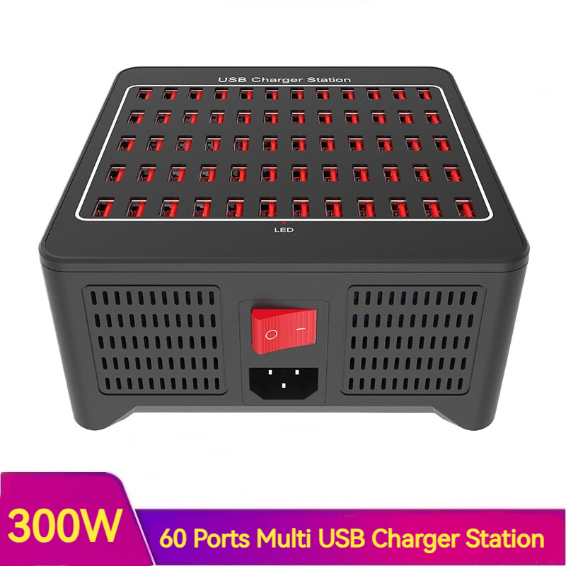 Stazione di Ricarica Universale Multi USB da 300W con 60 Porte per Ricarica Rapida, Caricatore per iPad, iPhone 11 12 13 Pro Max, Samsung, Tablet