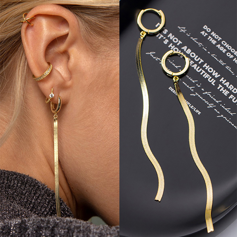 Pendientes largos de borla de Color dorado de acero inoxidable a la moda para mujer, pendientes coreanos únicos geométricos simples, regalos de joyería de boda
