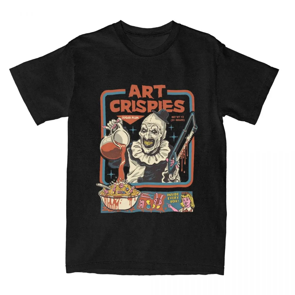 Camiseta de payaso Art Crispies Terrifier, ropa de algodón puro para hombres y mujeres, camiseta de terror Retro a la moda, ropa con estampado gráfico