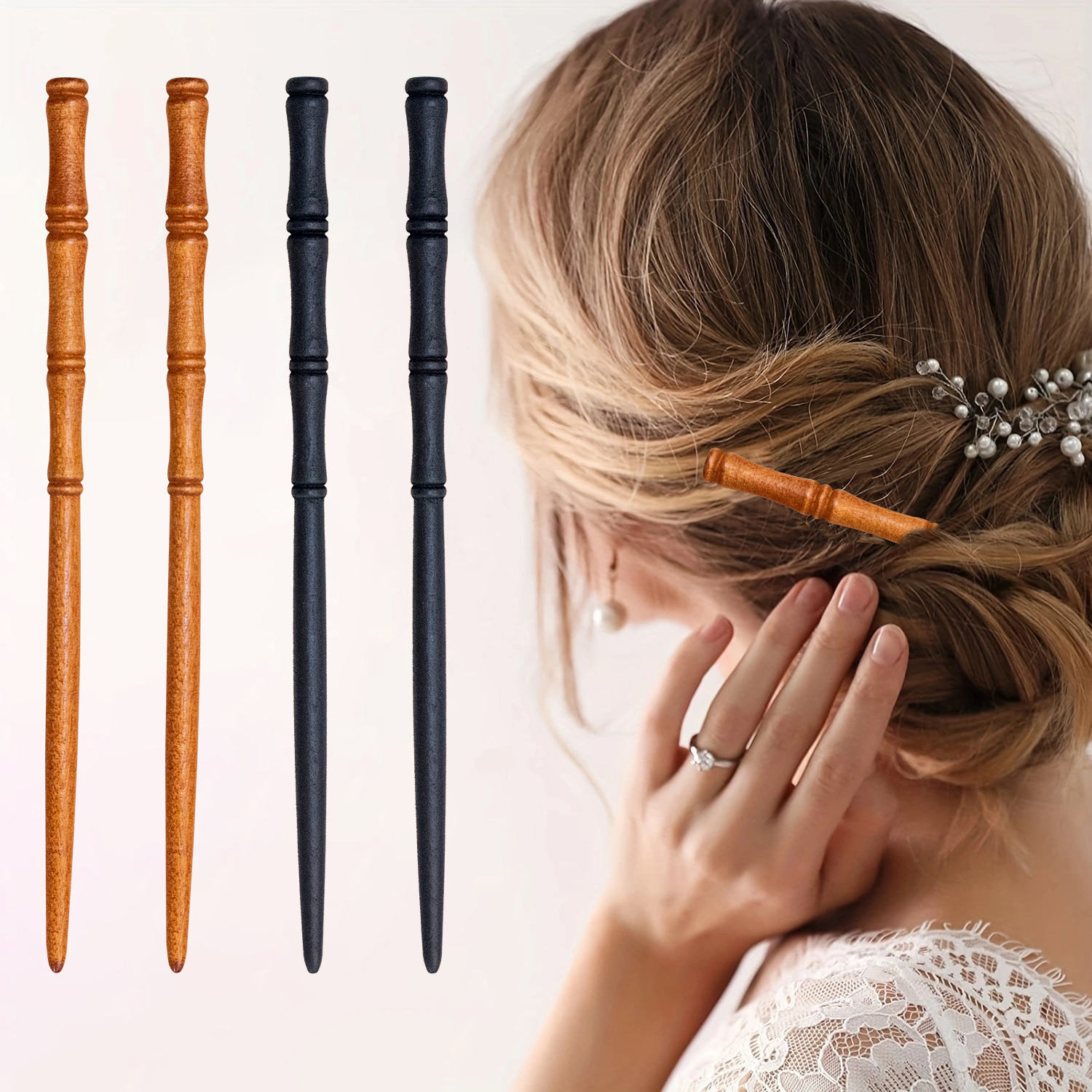 4 stks Stok Haarspeldjes Pins Vrouwen Houten Haarstokken Natuurlijke Eetstokje Vormige Haarspeld Klassieke Etnische Meisje Haaraccessoires
