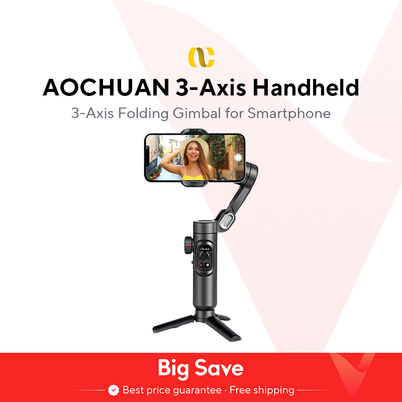 AOCHUAN Estabilizador de cardán portátil de 3 ejes para teléfono inteligente con luz de relleno para iPhone Android Seguimiento facial Tiktok Vlog Smart XE