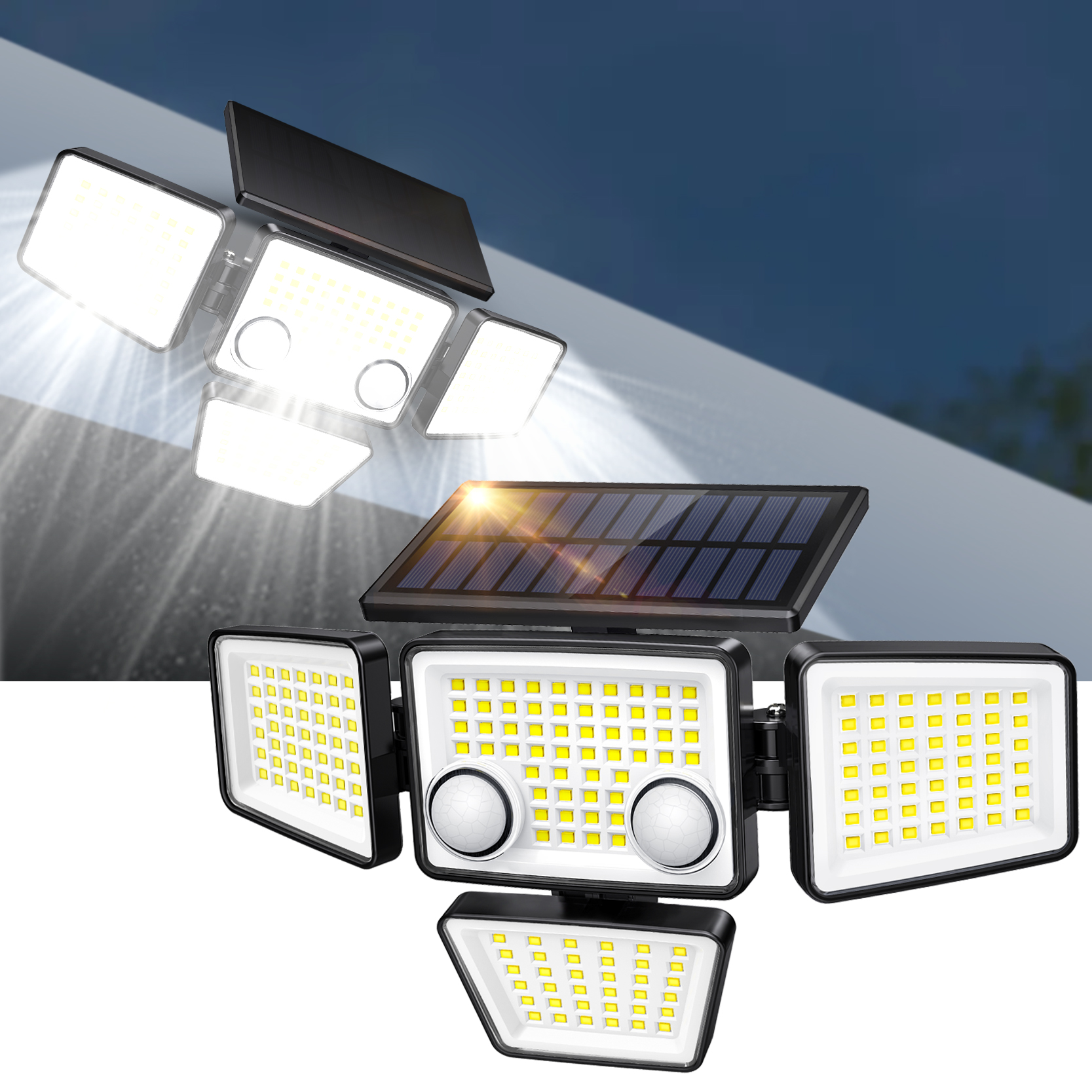 Lampu Luar Ruangan Tenaga Surya - Lampu Sensor Gerak LED 3000LM 188 Lampu Keamanan Banjir Tenaga Surya untuk Teras Halaman Belakang