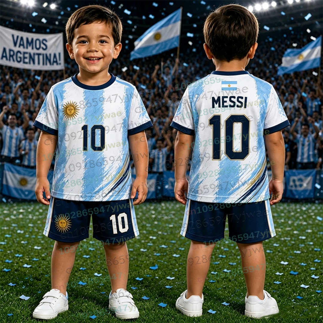 Ensemble Maillot et Short de Football Messi 10 Édition Spéciale 2026 pour Femmes, Hommes et Enfants – Style Harajuku pour Fans d'Argentine – Collection Été 2 Pièces