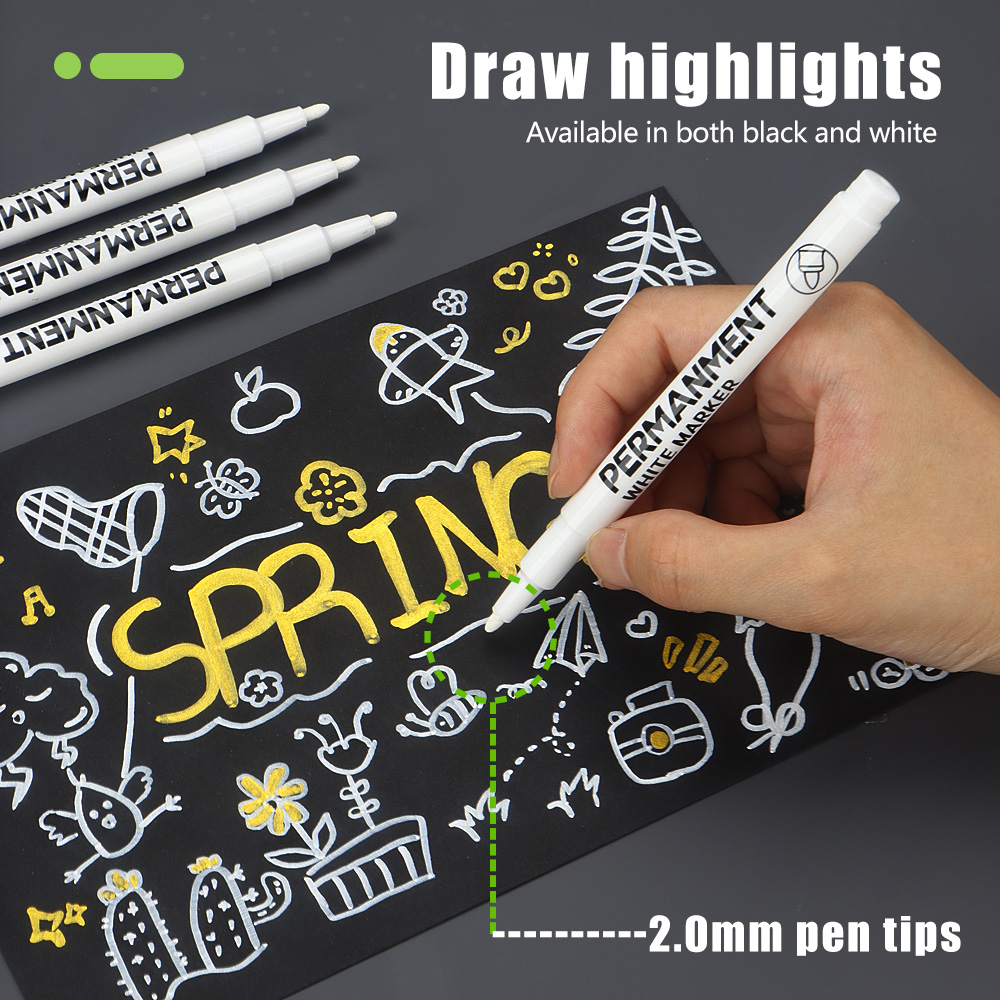 3/6/12 szt. Wodoodporny marker z białym i czarnym tuszem, końcówka 2 mm do malowania kamieni, ceramiki, szkła, drewna, opon, tkanin, metalu, płótna