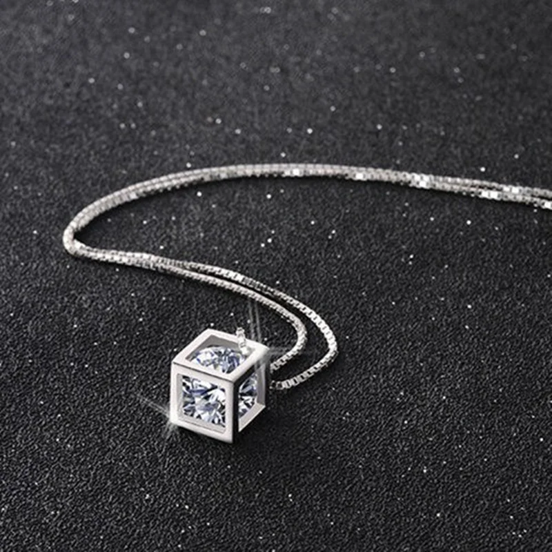 925 prata esterlina moda jóias 18 polegadas quadrado brilhante aaa zircão pingente colar para presentes de aniversário casamento feminino