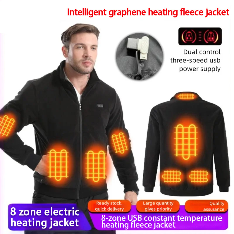 8 Bereiche intelligente elektrische Heizung Polar Fleece Jacke Herren Winter Smart USB konstante Temperatur Graphene Fleece Wärmemantel
