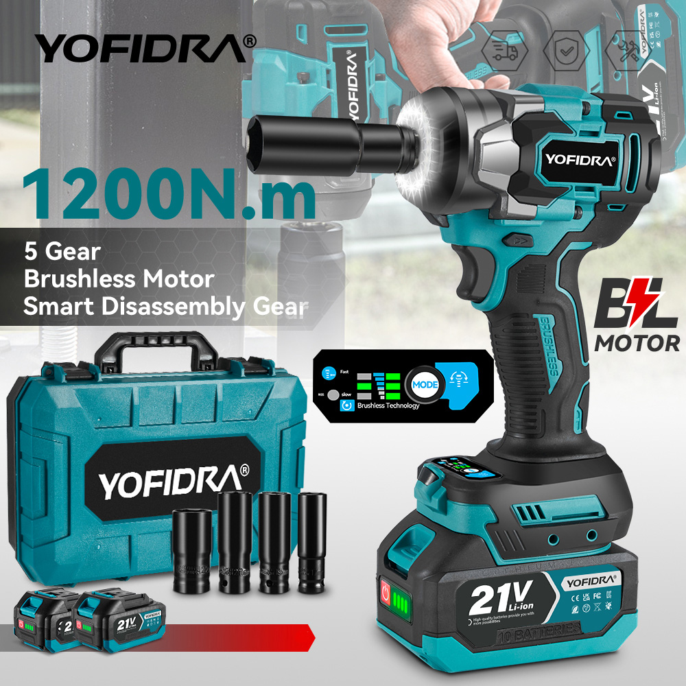 YOFIDRA 5 Marce 1200N.M Torque Brushless Chiave Elettrica Cordless Cacciavite Per Auto Utensili Elettrici Domestici Per Makita Batteria Spille