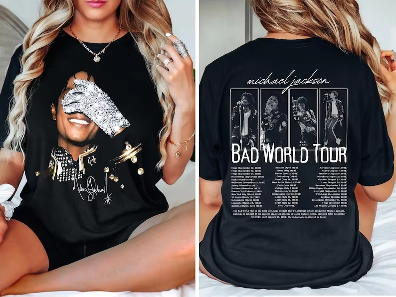 Letnia Moda Trendy Koszulka Męska Damska Vintage Top Michael Jackson Bad World Tour 1987 T-shirt Król Popu Unisex Prezent dla Fana
