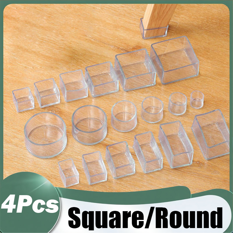 4 Cubiertas Transparentes de Silicona para Patas de Silla, Cuadradas/Redondas, Antideslizantes, Tapones para Patas de Muebles, Tapones para Orificios de Nivelación de Muebles, Cubiertas Antipolvo
